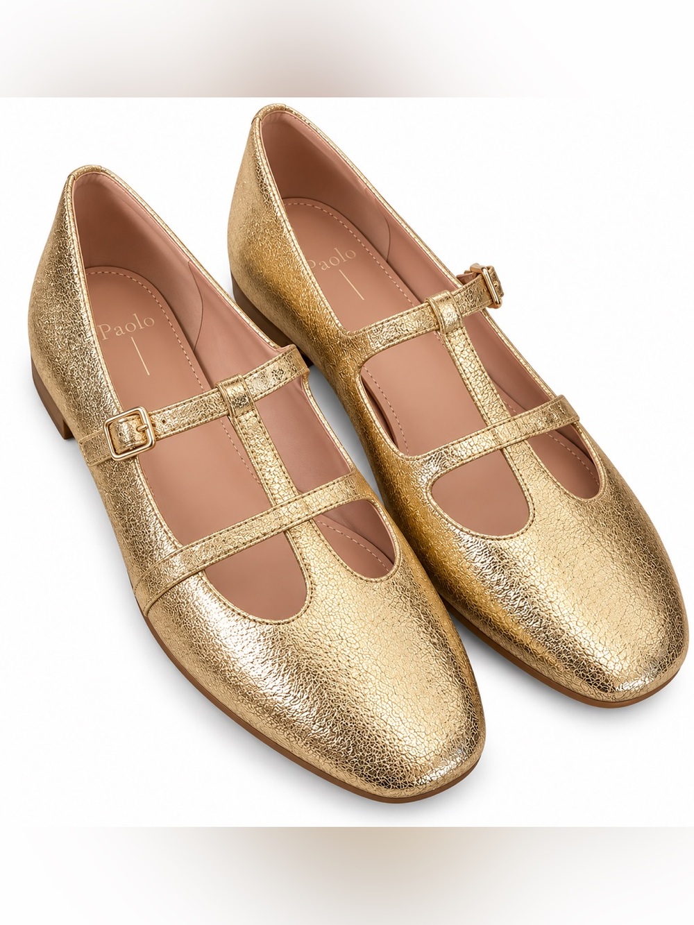 Paolo Matilda Gold crinkle metallic Mary Jane Double-Strap Shoe size 10